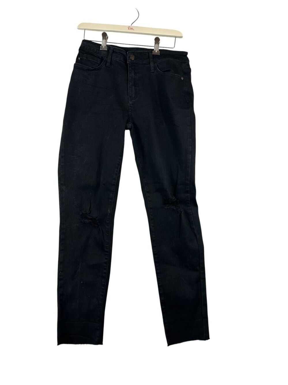 Judy Blue Black Distressed Slim Fit Jeans Size 7/28 Raw Hem Knee Slits JB88137